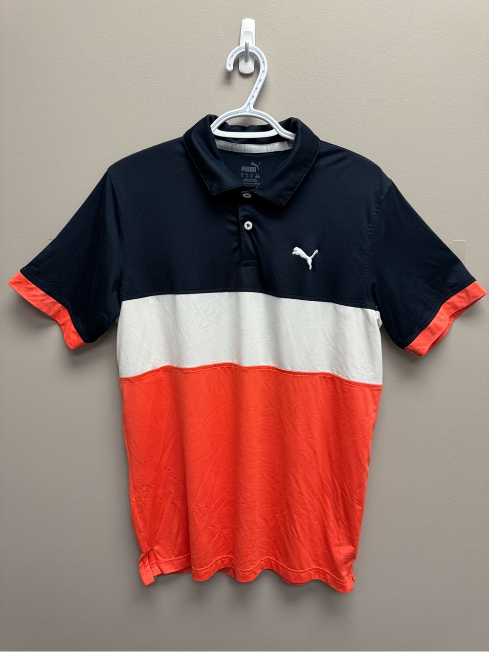 Puma Men’s Colorblock Polo Shirt - Navy/White/Orange